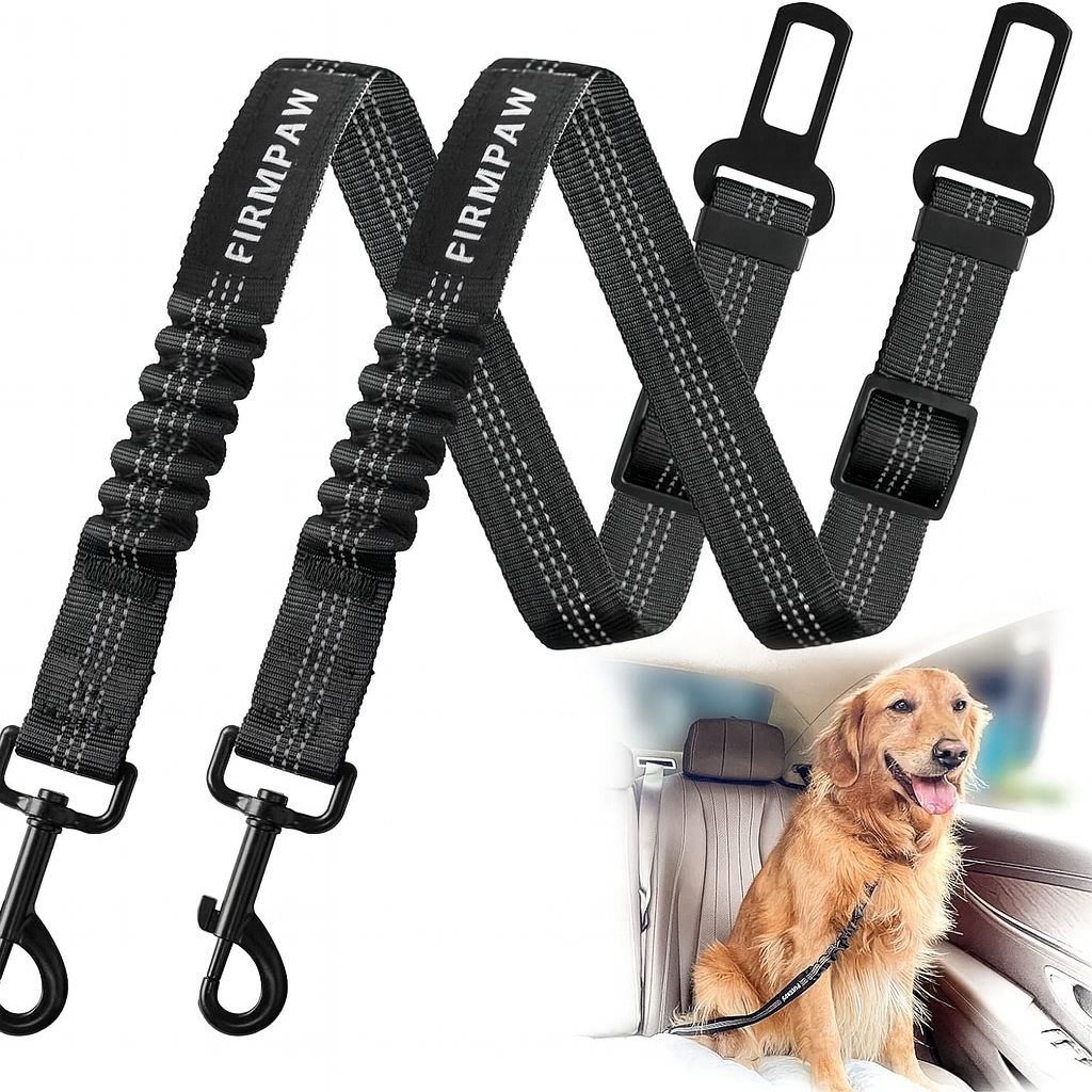 Safety Dog Seat Belts – Adjustable, Reflective & Bungee Buffer for Car Travel (2 Pack)