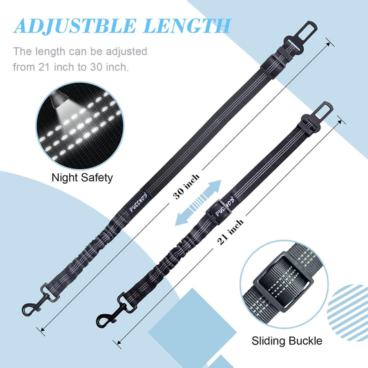 Safety Dog Seat Belts – Adjustable, Reflective & Bungee Buffer for Car Travel (2 Pack)